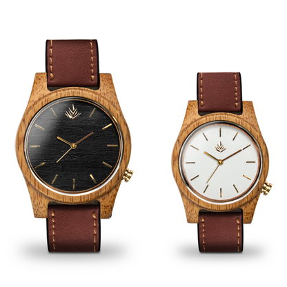 Pareja de Agavus | Línea Agavia | 37mm y 44mm | Caoba | Carátula Blanca y Ébano