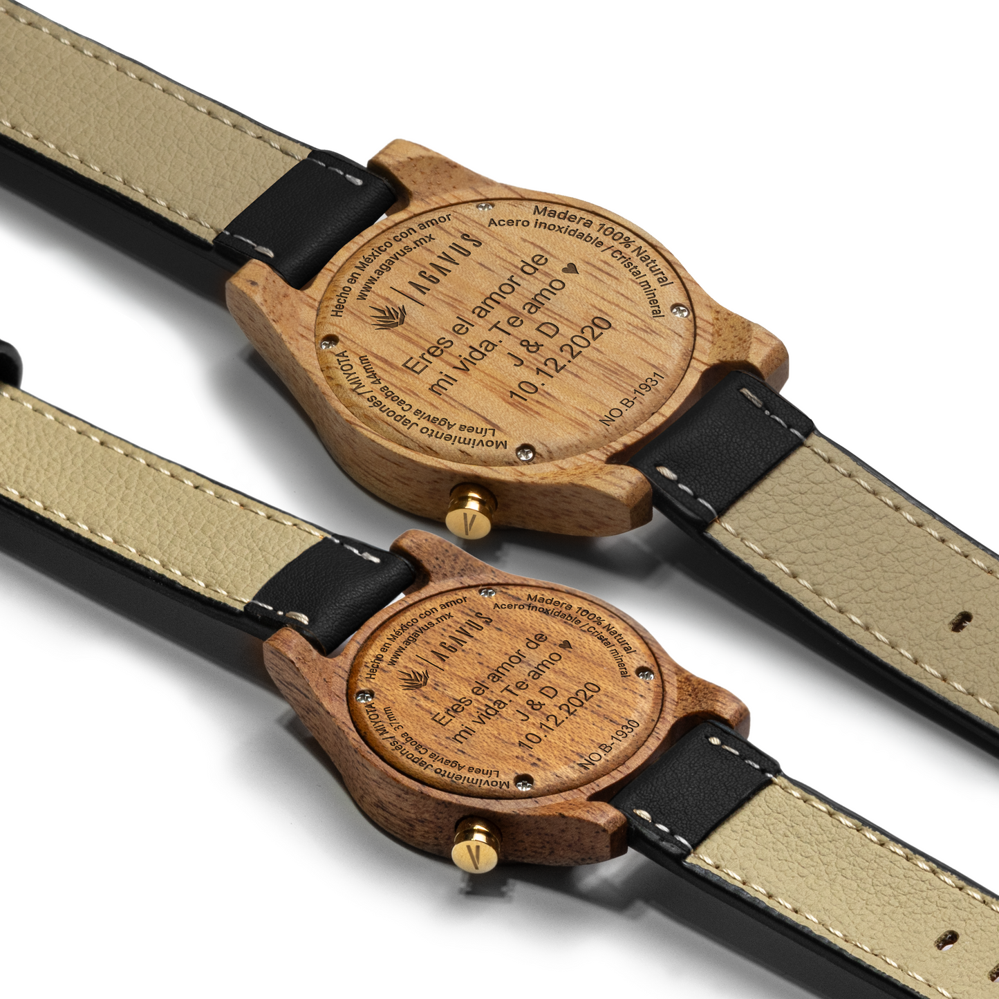 Pareja de Agavus | Línea Agavia | 37mm y 44mm | Caoba | Carátula Blanca y Ébano