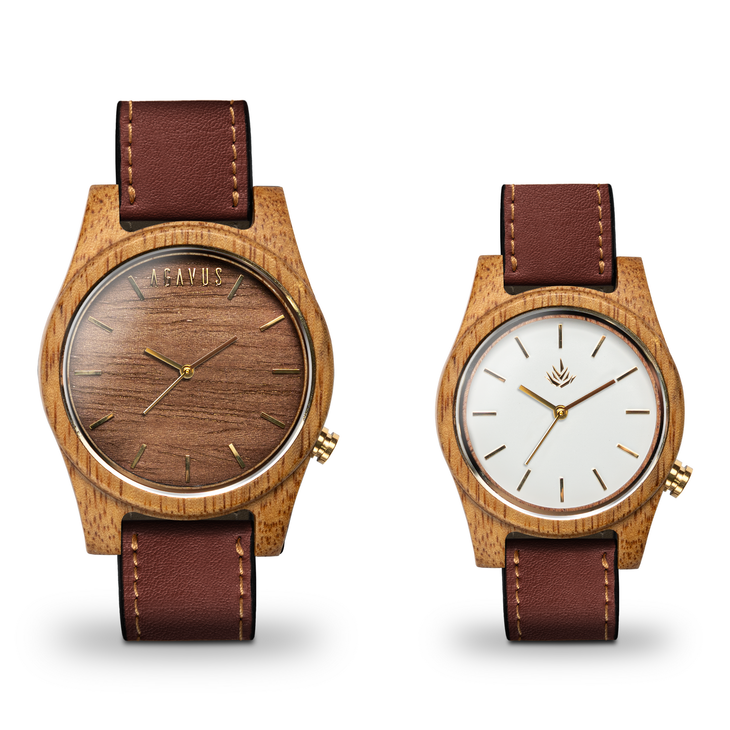 Pareja de Agavus | Línea Agavia | 37mm y 44mm | Caoba | Carátula Blanca y Sapelli