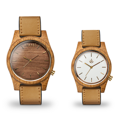 Pareja de Agavus | Línea Agavia | 37mm y 44mm | Caoba | Carátula Blanca y Sapelli