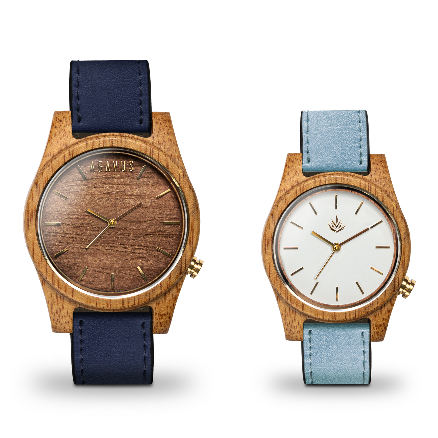 Pareja de Agavus | Línea Agavia | 37mm y 44mm | Caoba | Carátula Blanca y Sapelli