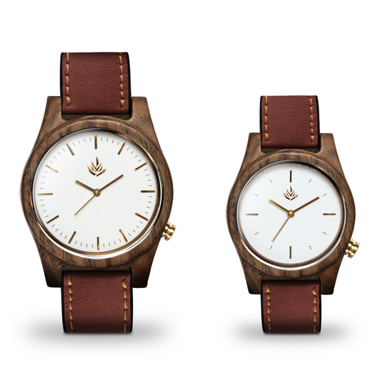 Pareja de Agavus | Línea Agavia | 37mm y 44mm | Nogal | Carátulas Blancas