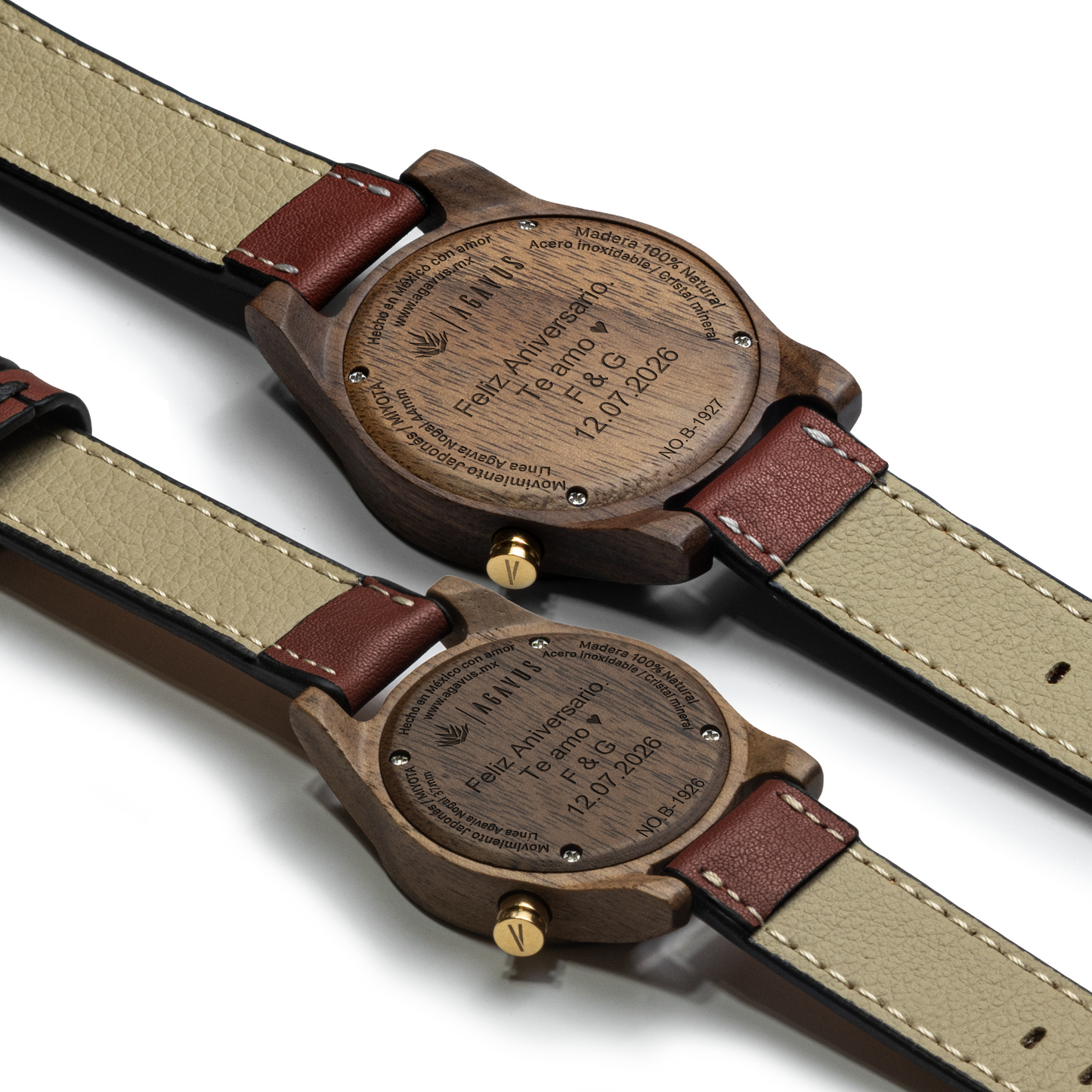 Pareja de Agavus | Línea Agavia | 37mm y 44mm | Nogal | Carátulas Blancas