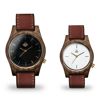 Pareja de Agavus | Línea Agavia | 37mm y 44mm | Nogal | Carátulas Negra y Blanca