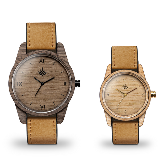 Pareja de Agavus | Línea Clásica | 35mm y 44mm | Maple y Nogal | Piel