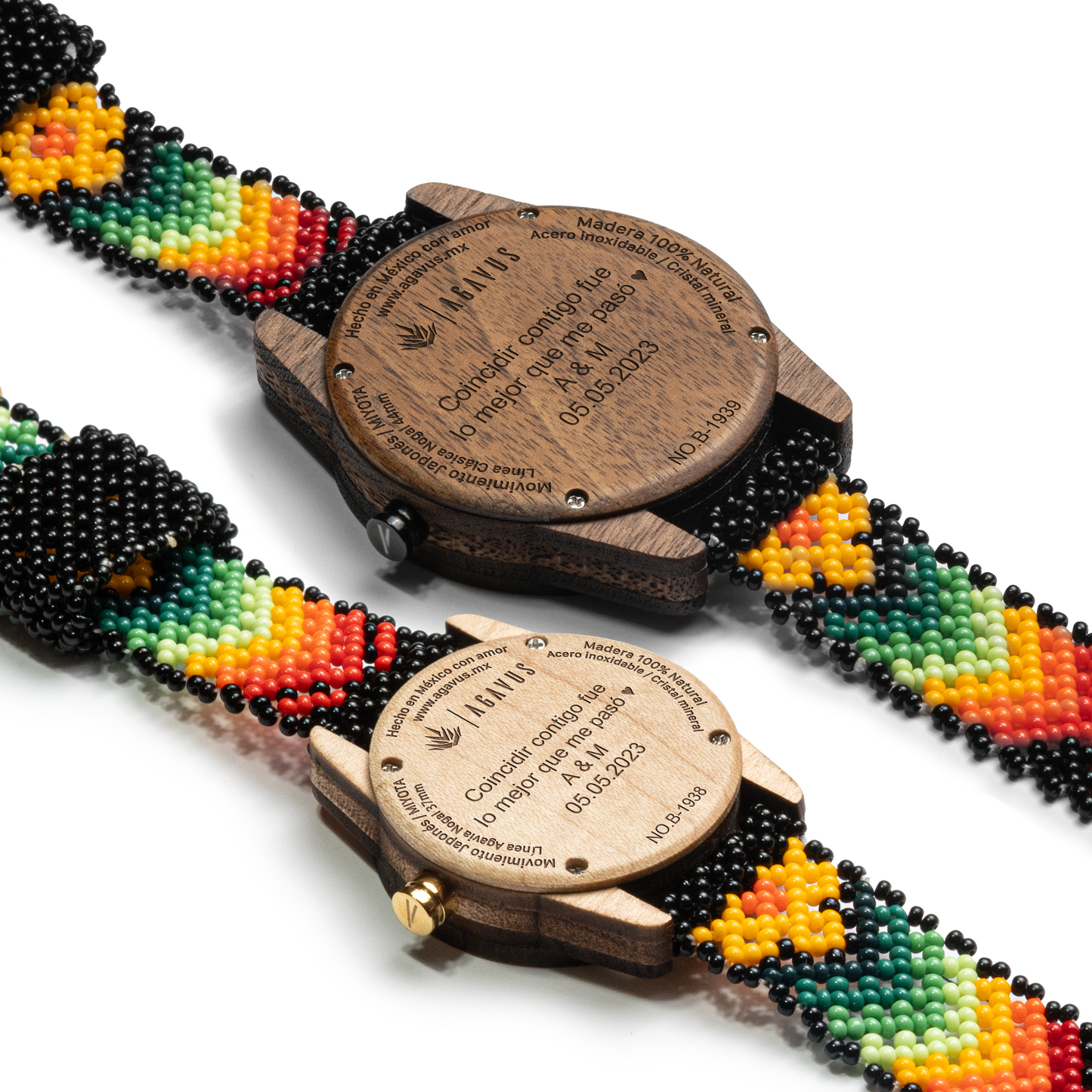 Pareja de Agavus | Línea Clásica | 35mm y 44mm | Maple y Nogal | Wixárika