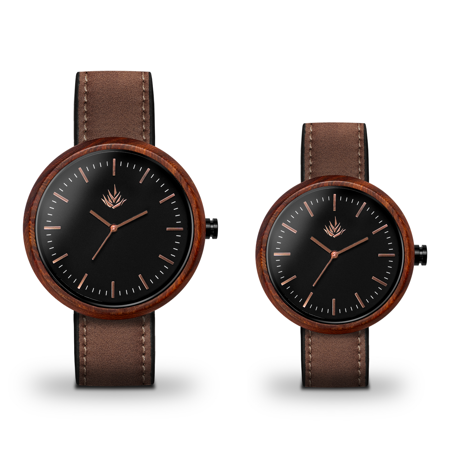 Pareja de Agavus | Edición Especial | 37mm y 44mm | Sándalo Rojo | Oro Rosa | Carátulas Negras