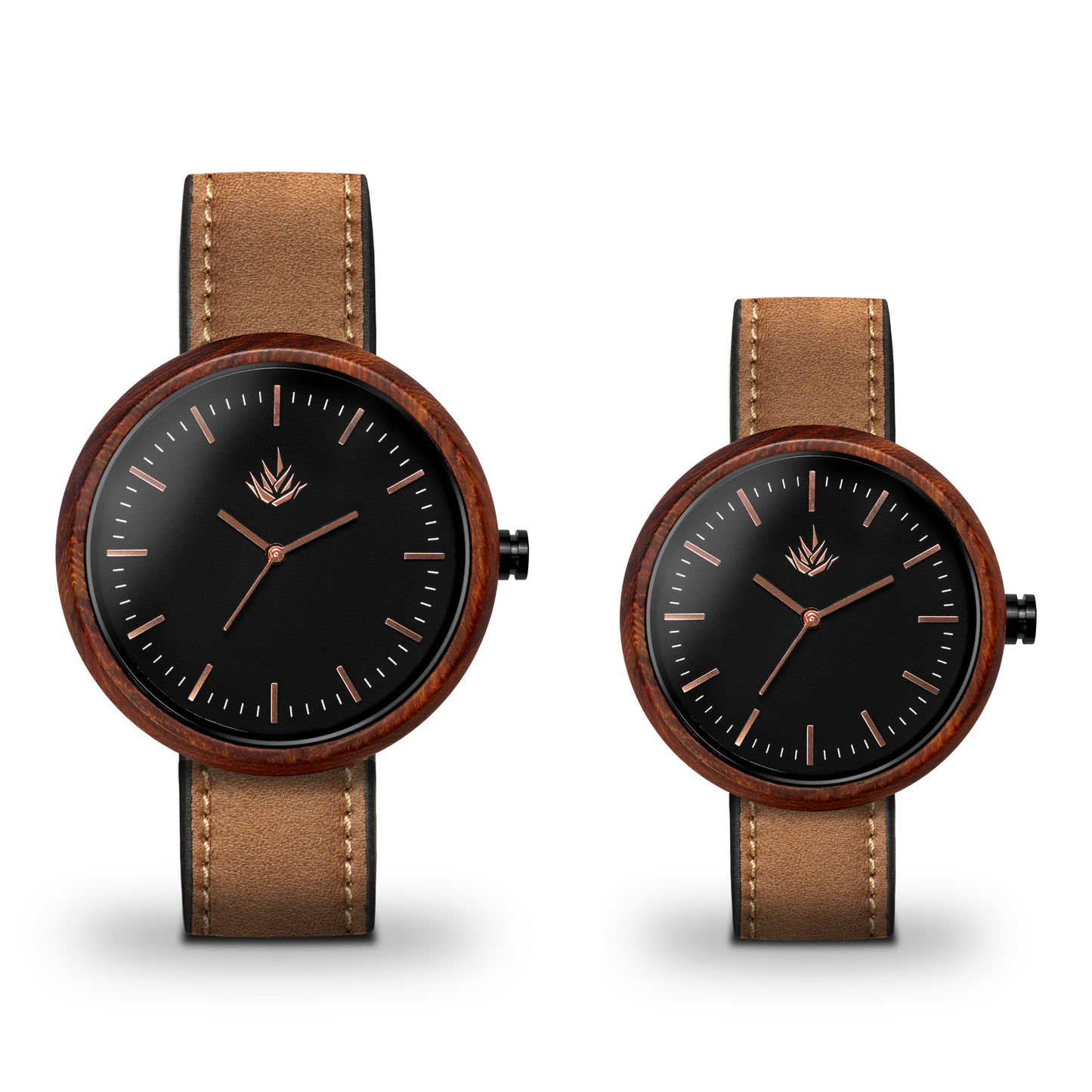 Pareja de Agavus | Edición Especial | 37mm y 44mm | Sándalo Rojo | Oro Rosa | Carátulas Negras