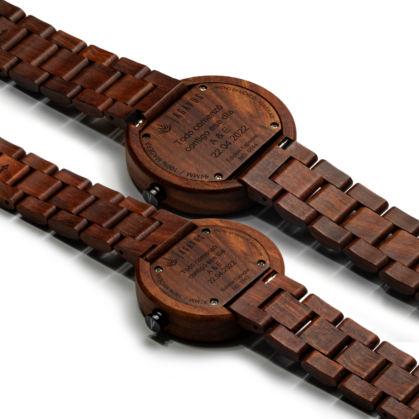 Pareja de Agavus | Edición Especial | 37mm y 44mm | Sándalo Rojo | Oro Rosa | Carátulas Blancas