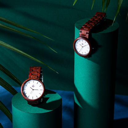 Pareja de Agavus | Edición Especial | 37mm y 44mm | Sándalo Rojo | Oro Rosa | Carátulas Blancas